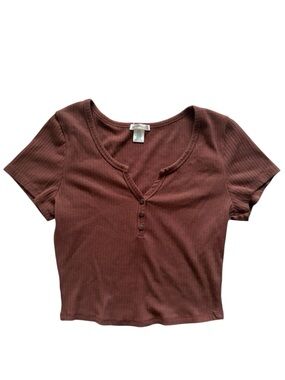 Bozzolo Ribbed Henley Crop Top - Brown